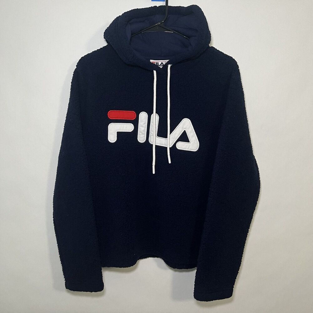 Fila Fleece Hoodie Sweatshirt Womens Size S Small Navy Blue Hooded Long Sleeve